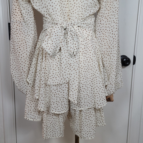 Princess Polly String of Love Cream and Brown Ruffle Romper Size 8 - Picture 9 of 12
